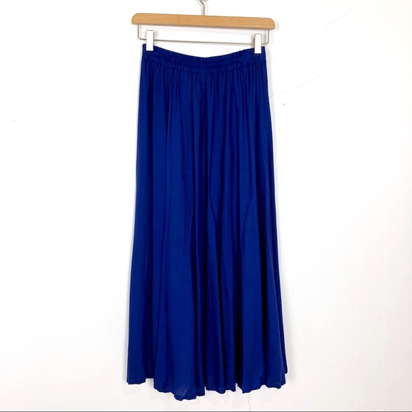 Vintage 90s blue high waisted button front midi full circle a-line skirt small - Picture 3 of 9
